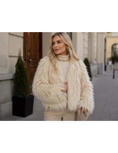 Luxusní umělá kožešina – metráž, alpaka béžová krémová, vlas 60 mm, šíře 150 cm