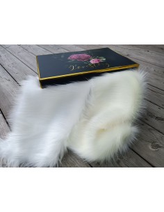 Kožešinový lem na kapuci a kabát – slonová kost ivory, šíře 10 cm, vlas 50 mm
